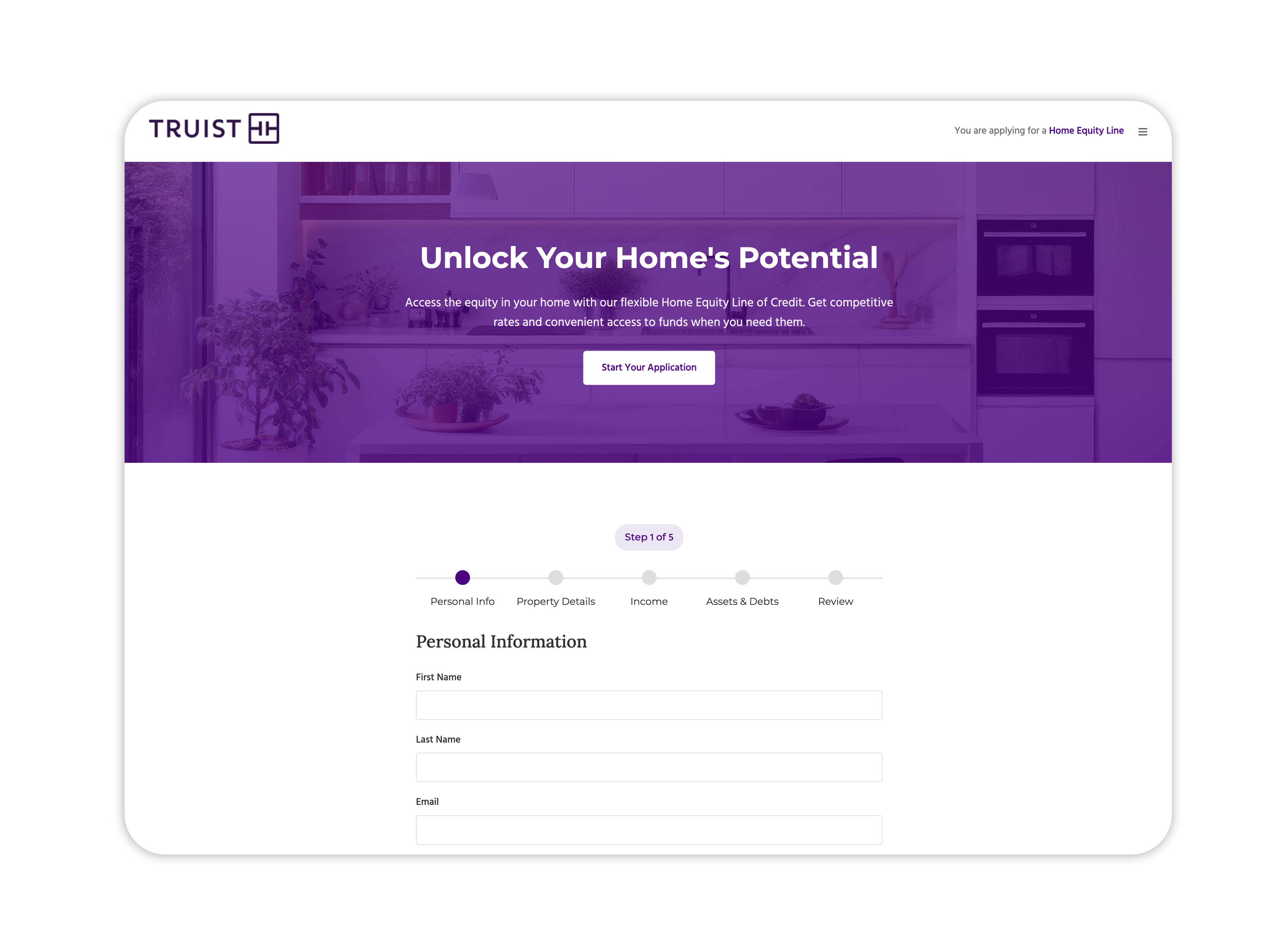 Truist - Home Equity Loan Application - Low Fi Mockup for Development